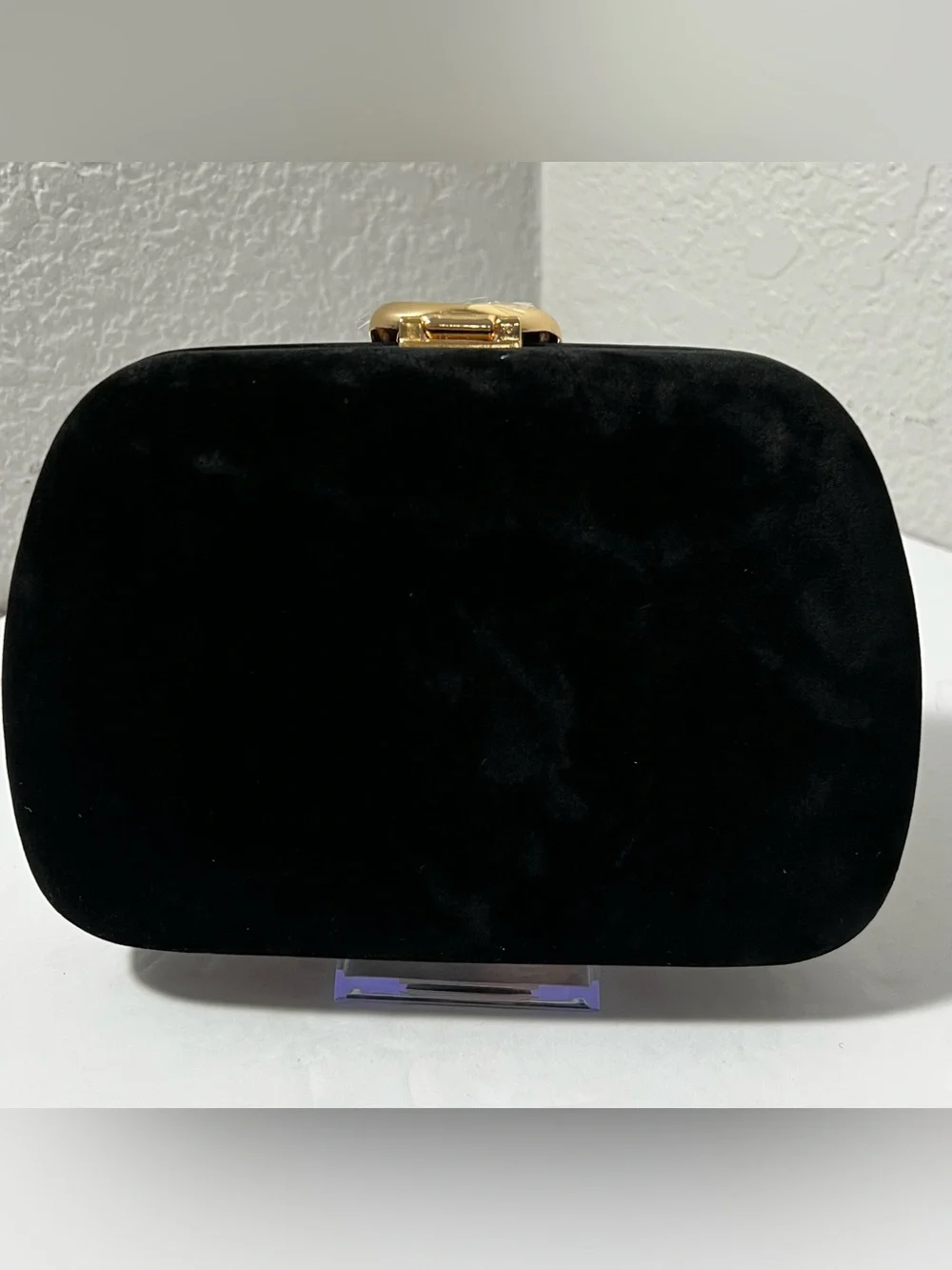 Nodeber Black Velvet Clutch Snake Clasp Gold tone Chain Evening cocktail Bag NWT